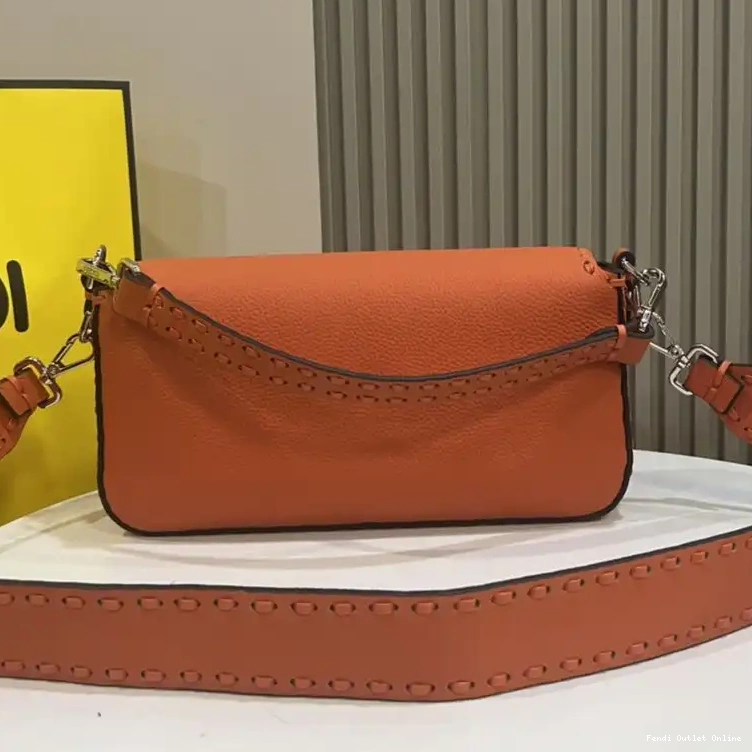 Affordable In Medium Selleria Bag Fendi Romano Baguette Leather Cuoio Orange 0701
